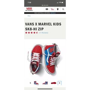 Vans x Marvel Kids SK8 Hi Zip | Size 1.5